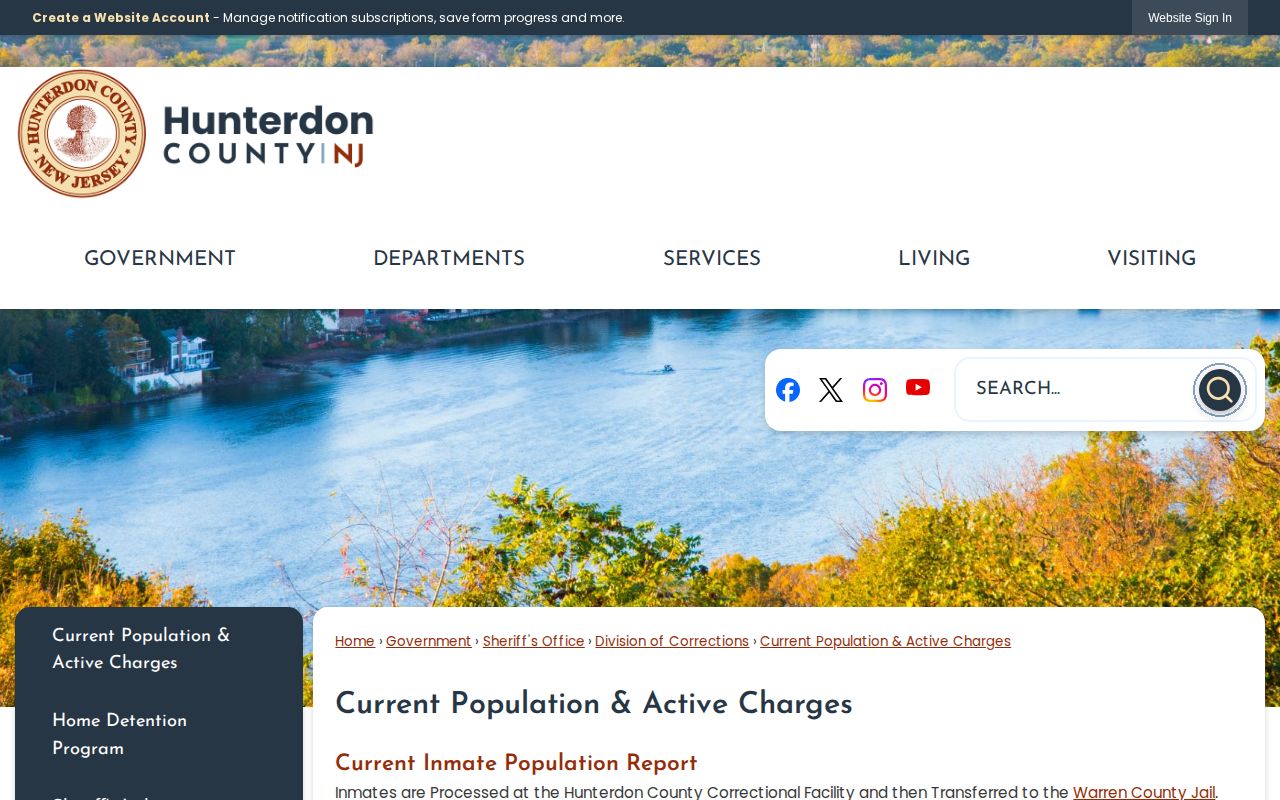 Hunterdon County current population and active charges roster record page