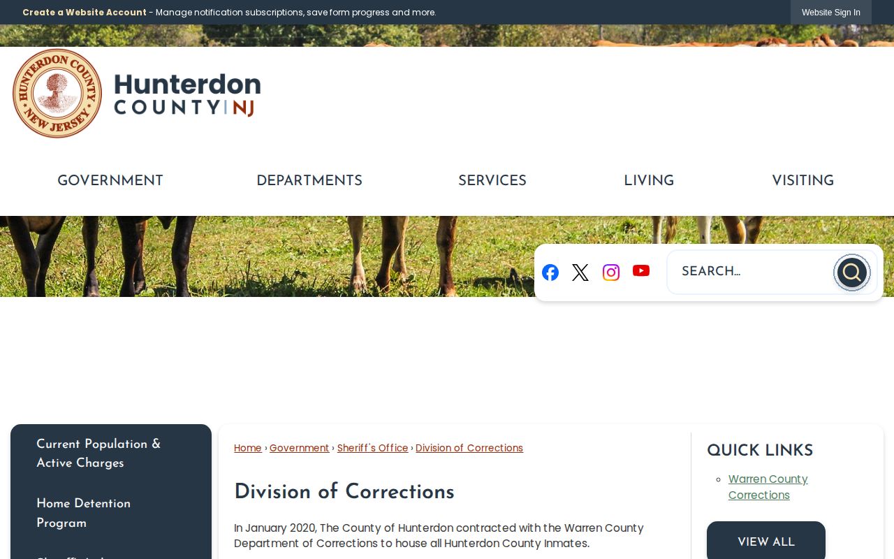 Hunterdon County corrections processing and detention record information page