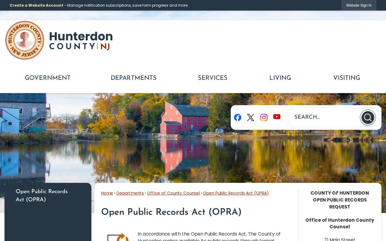 Hunterdon County booking record OPRA request page