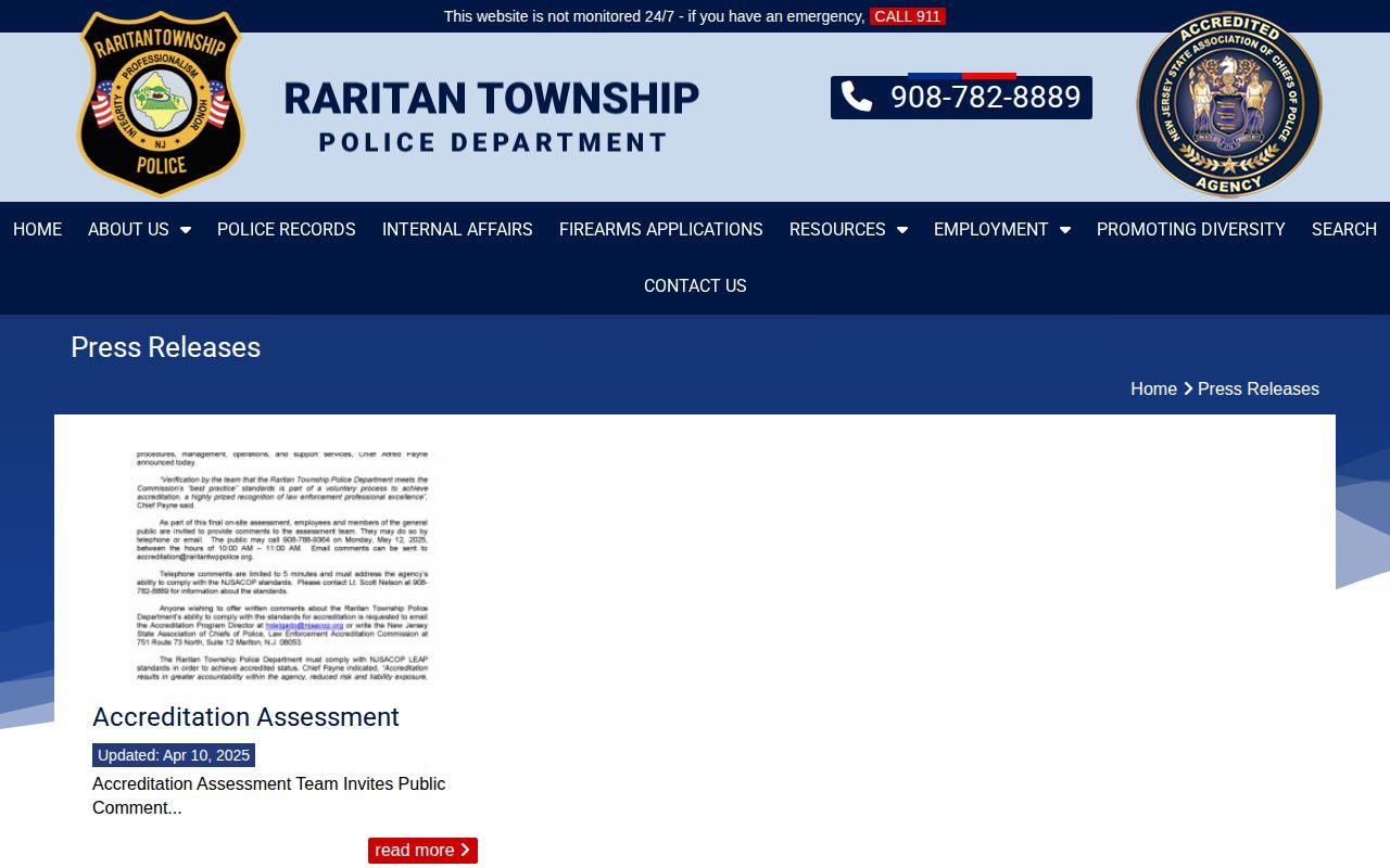 Raritan Township Hunterdon County police press-release record page